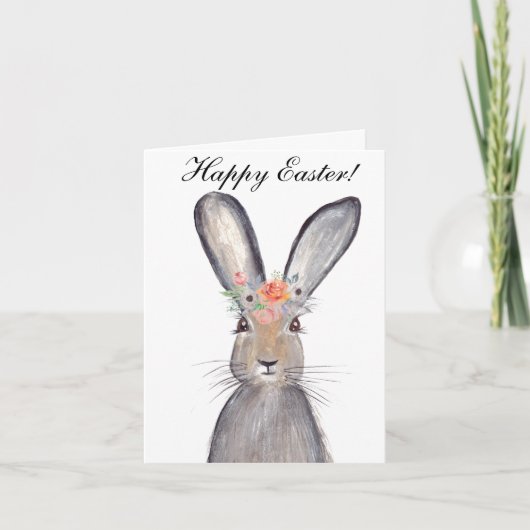 Cute Waterverf Rabbit Bunny Hare Easter Floral Bedankkaart (Voorkant)