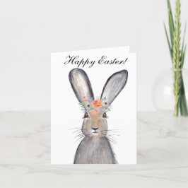 Cute Waterverf Rabbit Bunny Hare Easter Floral Bedankkaart