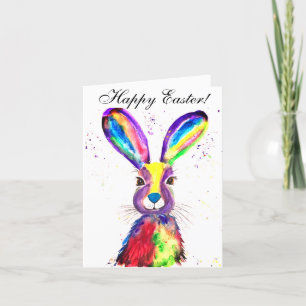 Cute Waterverf Rabbit Bunny Hare Easter Floral Bedankkaart