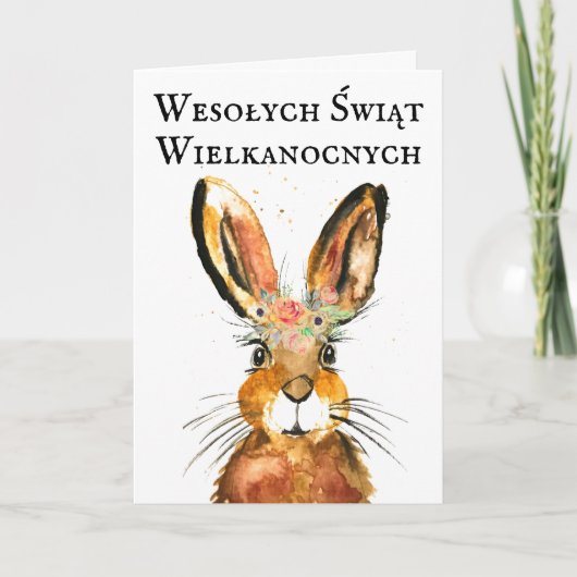 Cute Waterverf Rabbit Bunny Hare Easter Floral Bedankkaart (Voorkant)