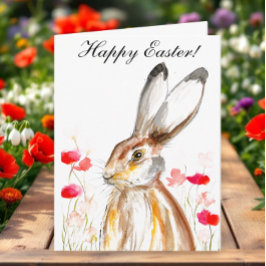 Cute Waterverf Rabbit Bunny Hare Easter Floral Bedankkaart