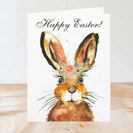 Cute Waterverf Rabbit Bunny Hare Easter Floral Bedankkaart