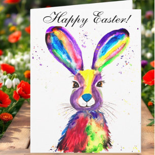 Cute Waterverf Rabbit Bunny Hare Easter Floral Bedankkaart