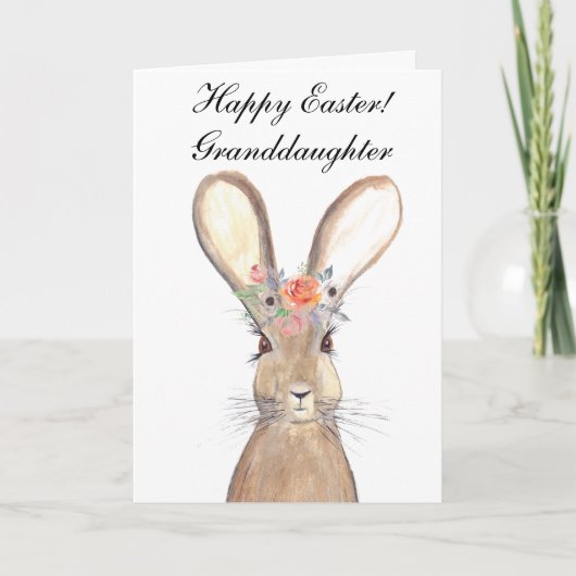 Cute Waterverf Rabbit Bunny Hare Easter Floral Bedankkaart (Voorkant)