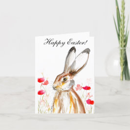 Cute Waterverf Rabbit Bunny Hare Easter Floral Bedankkaart
