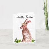 Cute Waterverf Rabbit Bunny Hare Easter Floral Bedankkaart (Voorkant)