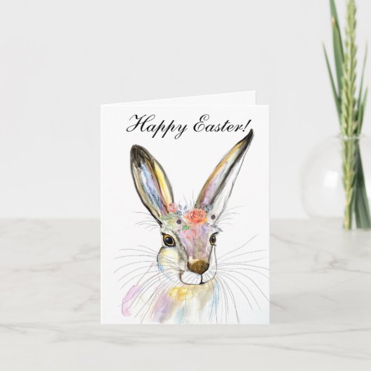 Cute Waterverf Rabbit Bunny Hare Easter Floral Bedankkaart (Voorkant)