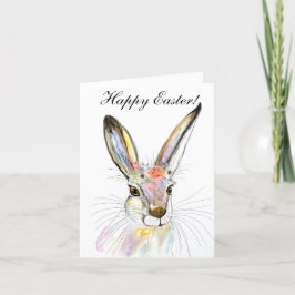 Cute Waterverf Rabbit Bunny Hare Easter Floral Bedankkaart