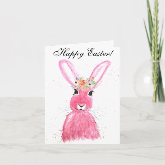 Cute Waterverf Rabbit Bunny Hare Easter Floral Bedankkaart (Voorkant)