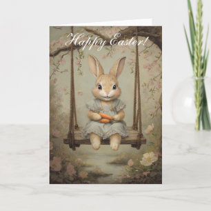 Cute Waterverf Rabbit Bunny Hare Easter Floral Bedankkaart