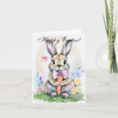Cute Waterverf Rabbit Bunny Hare Easter Floral Bedankkaart (Voorkant)