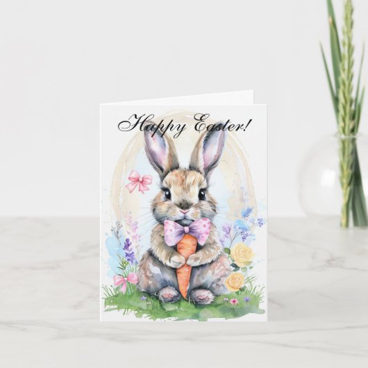 Cute Waterverf Rabbit Bunny Hare Easter Floral Bedankkaart (Voorkant)