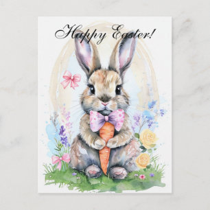 Cute Waterverf Rabbit Bunny Hare Easter Floral Briefkaart