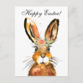 Cute Waterverf Rabbit Bunny Hare Easter Floral Briefkaart (Voorkant)