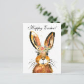 Cute Waterverf Rabbit Bunny Hare Easter Floral Briefkaart (Staand voorkant)