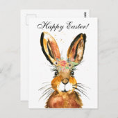Cute Waterverf Rabbit Bunny Hare Easter Floral Briefkaart (Voorkant / Achterkant)