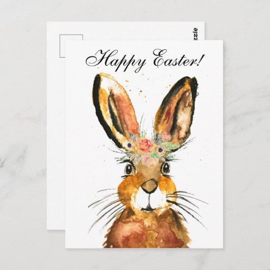 Cute Waterverf Rabbit Bunny Hare Easter Floral Briefkaart (Voorkant / Achterkant)