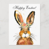 Cute Waterverf Rabbit Bunny Hare Easter Floral Briefkaart (Voorkant)