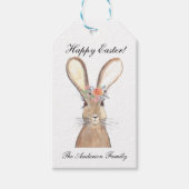 Cute Waterverf Rabbit Bunny Hare Easter Floral Cadeaulabel (Voorkant)
