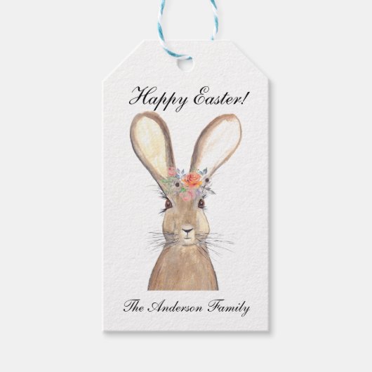 Cute Waterverf Rabbit Bunny Hare Easter Floral Cadeaulabel (Voorkant)