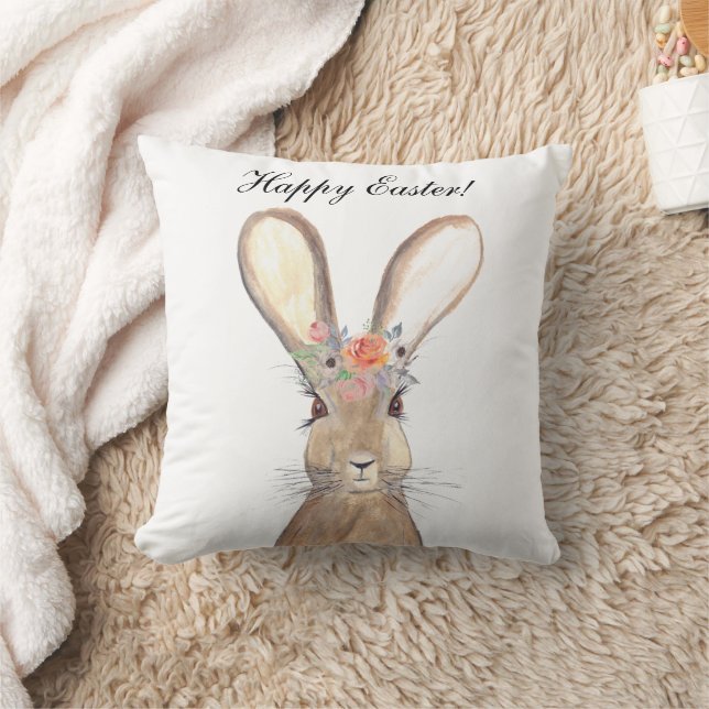 Cute Waterverf Rabbit Bunny Hare Easter Floral Kussen (Deken)