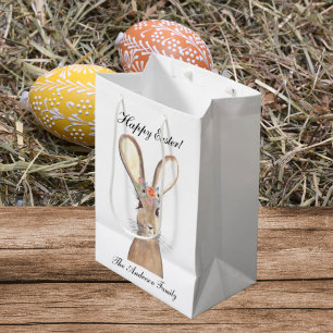 Cute Waterverf Rabbit Bunny Hare Easter Floral Medium Cadeauzakje