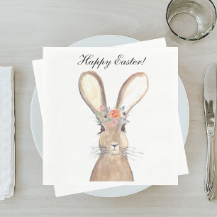 Cute Waterverf Rabbit Bunny Hare Easter Floral Servet