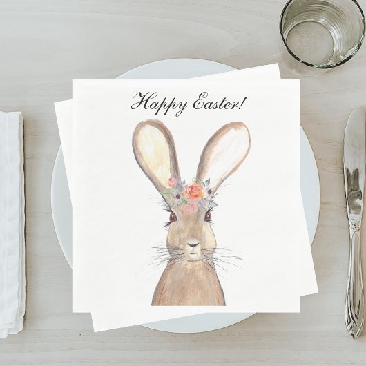 Cute Waterverf Rabbit Bunny Hare Easter Floral Servet