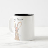 Cute Waterverf Rabbit Bunny Hare Easter Floral Tweekleurige Koffiemok (Voorkant links)