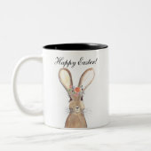 Cute Waterverf Rabbit Bunny Hare Easter Floral Tweekleurige Koffiemok (Links)