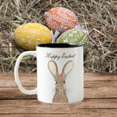 Cute Waterverf Rabbit Bunny Hare Easter Floral Tweekleurige Koffiemok