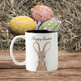 Cute Waterverf Rabbit Bunny Hare Easter Floral Tweekleurige Koffiemok