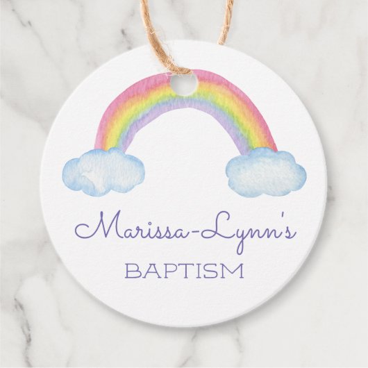 Cute Waterverf Rainbow Baptisme Christening Bedankjes Labels (Voorkant)