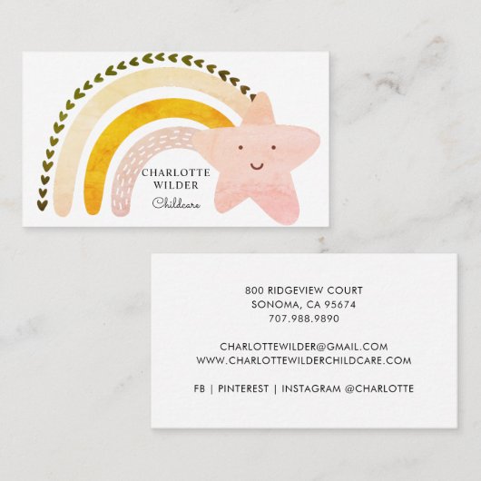 Cute Waterverf Rainbow Childcare Visitekaartje (Voorkant / Achterkant)
