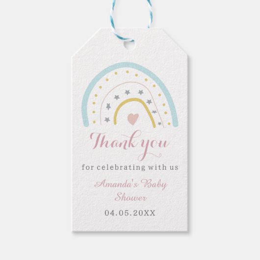 Cute Waterverf Rainbow Dank u Baby shower Cadeaulabel (Voorkant)