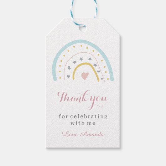 Cute Waterverf Rainbow Dank u de Birthday Party Cadeaulabel (Voorkant)