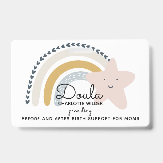 Cute Waterverf Rainbow Doula Birth Services ID Badge (Voorzijde)
