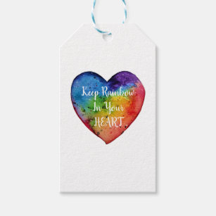 Cute Waterverf Rainbow Heart Cadeaulabel