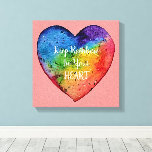 Cute Waterverf Rainbow Heart Canvas Afdruk (Insitu (Houten vloer))
