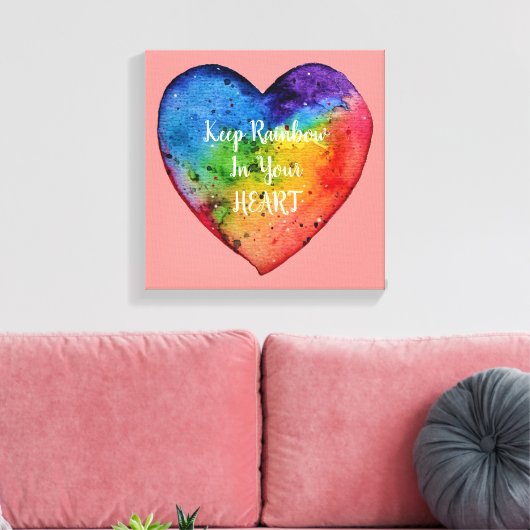 Cute Waterverf Rainbow Heart Canvas Afdruk (Insitu (Woonkamer))