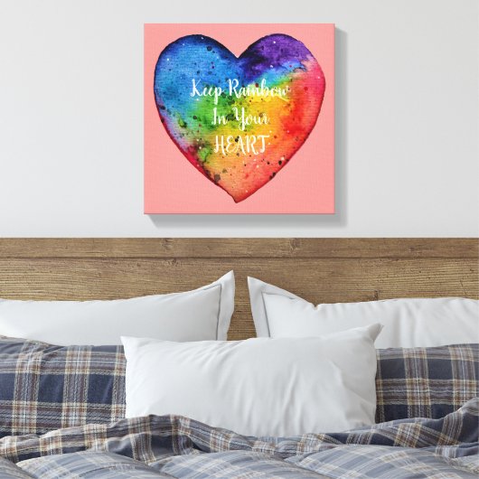 Cute Waterverf Rainbow Heart Canvas Afdruk (Insitu (Slaapkamer))