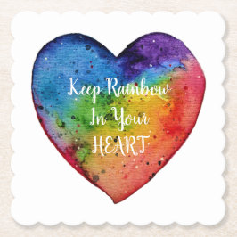 Cute Waterverf Rainbow Heart Kartonnen Onderzetters