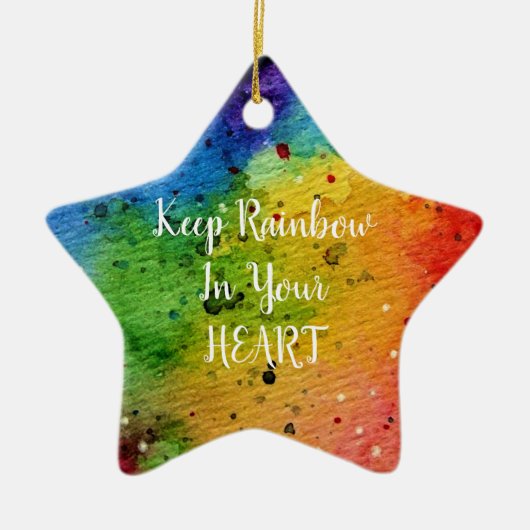 Cute Waterverf Rainbow Heart Keramisch Ornament (Voorkant)