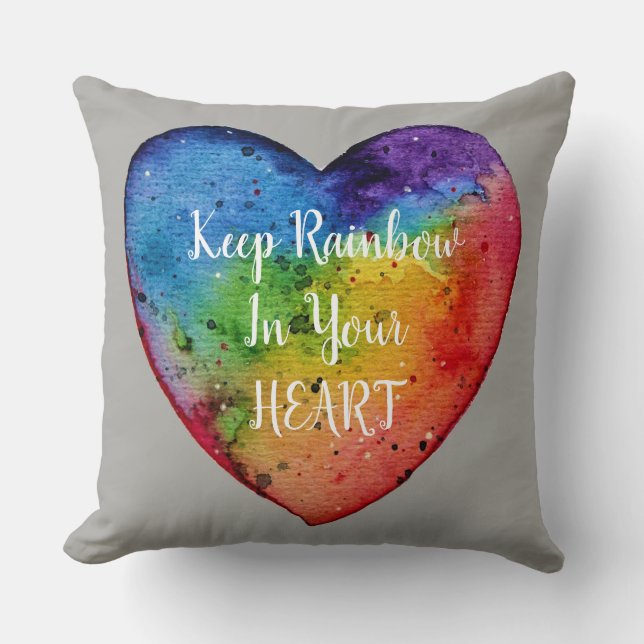 Cute Waterverf Rainbow Heart Kussen (Voorkant)