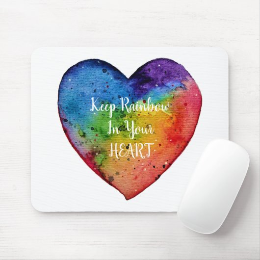 Cute Waterverf Rainbow Heart Muismat (Met muis)