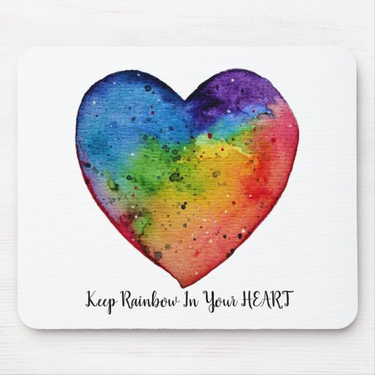 Cute Waterverf Rainbow Heart Muismat (Voorkant)