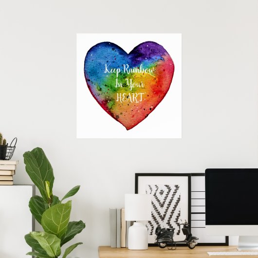 Cute Waterverf Rainbow Heart Poster (Thuiskantoor)
