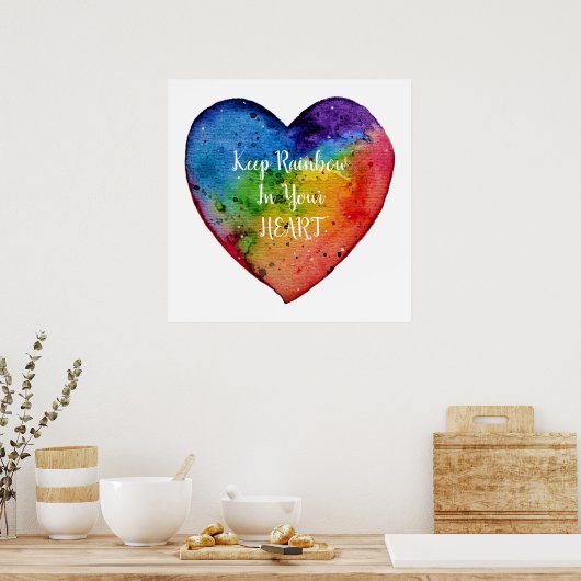 Cute Waterverf Rainbow Heart Poster (Keuken)