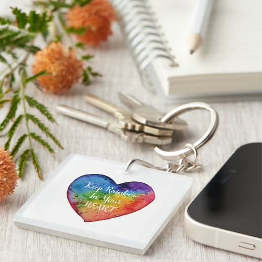 Cute Waterverf Rainbow Heart Sleutelhanger (Voorkant Rechts)