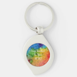 Cute Waterverf Rainbow Heart Sleutelhanger